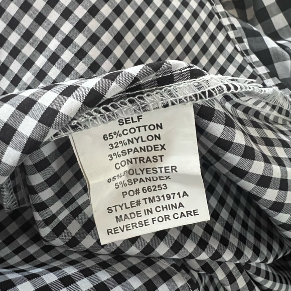 🔥🔥Timing Womens Size L Long Sleeve Shirt Black/White Check Off Shoulder Ruffle - Picture 4 of 5